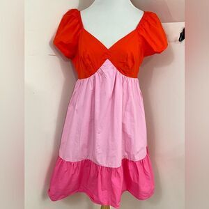 The Get Barbie Colorblock Pink/ Red Cotton Mini Dress S